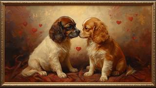Romantic Vintage Dogs in Love Oil Painting | Elegant Gold Frame | Valentine Art | TV Screensaver 4K screenshot 5