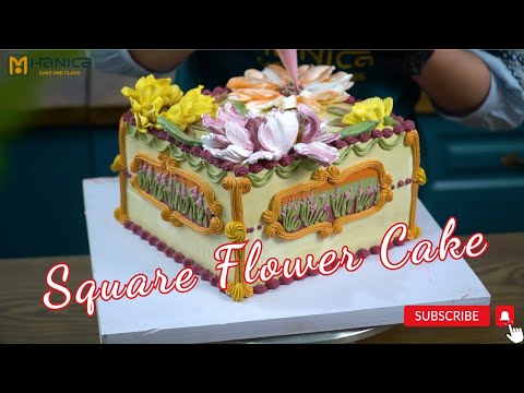 Decor Square Flower Cake  Trang Tr Bnh Hoa Vung Vi Mu sc c o