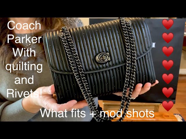 Coach Parker with quilting and rivets, what fits plus + mod shots - YouTube