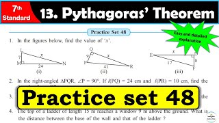 Practice set 48 Class 7 | Chapter 13. Pythagoras Theorem | All Question Answers | MH State Board