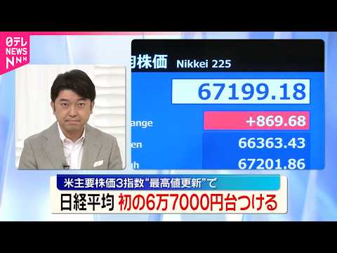 【日経平均】初の6万7000円台に  アメリカ主要株価3指数“最高値更新”で