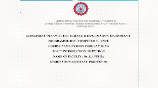 Introduction to Python - Dr  R.  Anusha Update