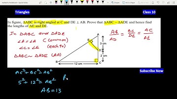 In given figure ∆ABC is right angled at C and DE⊥AB Prove that ∆ABC∼∆ADE find length of AE and DE