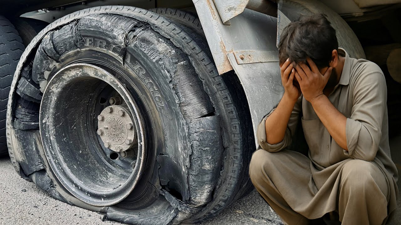 Massive Tyre Burst Under Heavy Load – Emergency Roadside Repair Shocks Everyone