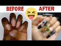 Nail Transformation - Rainbow Negative Space Marble Acrylic Nails - Tutorial