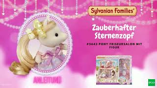 NEU Sylvanian Families Friseursalon Zauberhafter Sternenzopf Tutorioal Ponyfigur mit Haaren