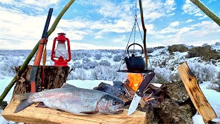 WINTER Trout Fishing & SOLO HOT TENT Camping (Catch & Cook)