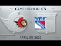 NHL Highlights | Senators vs. Rangers - Apr. 9, 2022