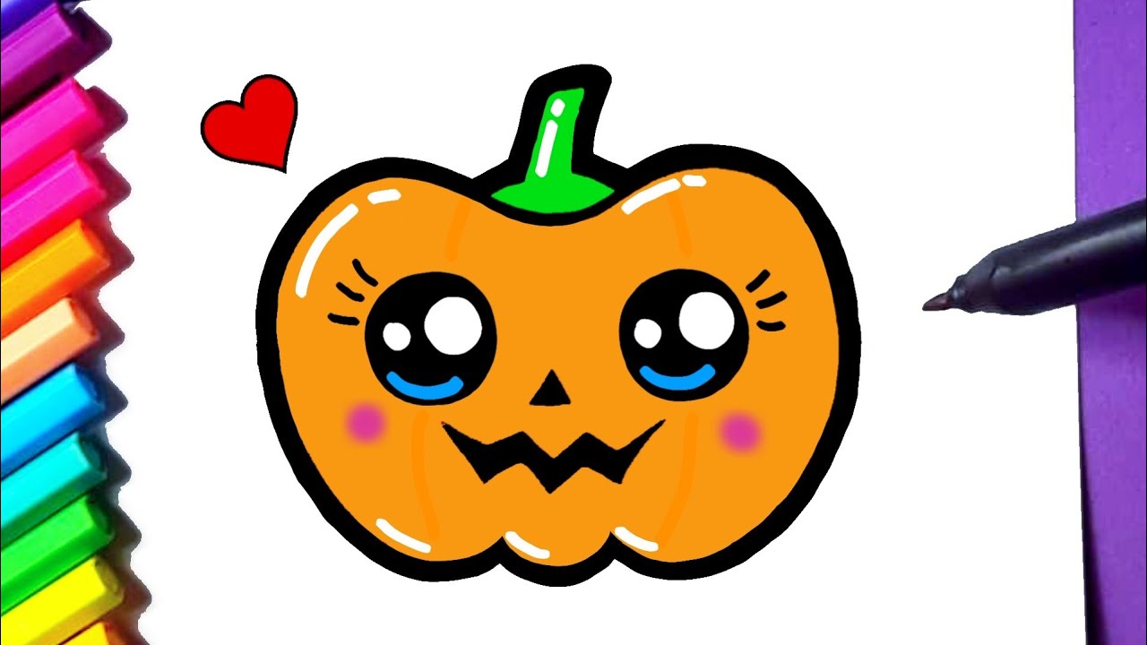 Como desenhar Abóbora Kawaii ❤ Desenhos de Halloween - Desenho para Desenhar  