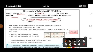 doe worksheet / 02-08-2021 / class - 8th / maths worksheet - 5 / linear equation in one variable