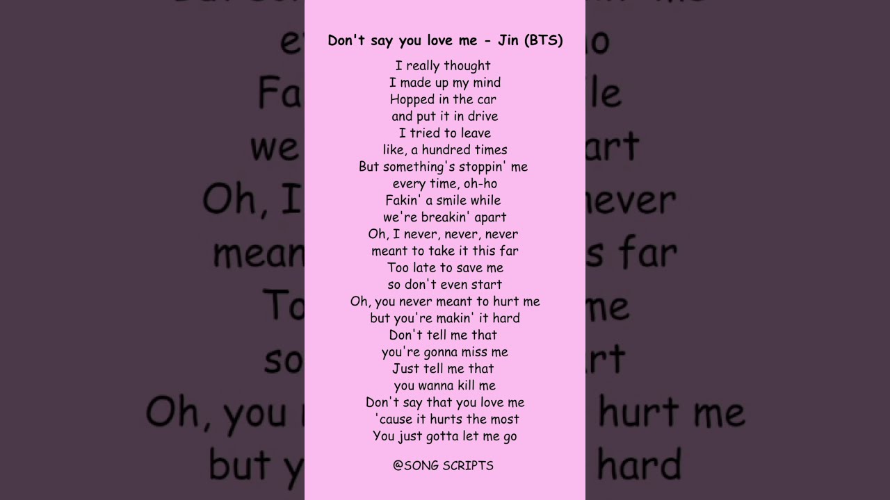 Jin(진) - don't say you love me lyrics (1) #ytshorts #jin #newsong #bts #lyrics