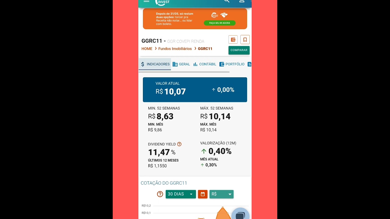 GGRC11 Fii de logística custando 10 reais, segue se recuperando 