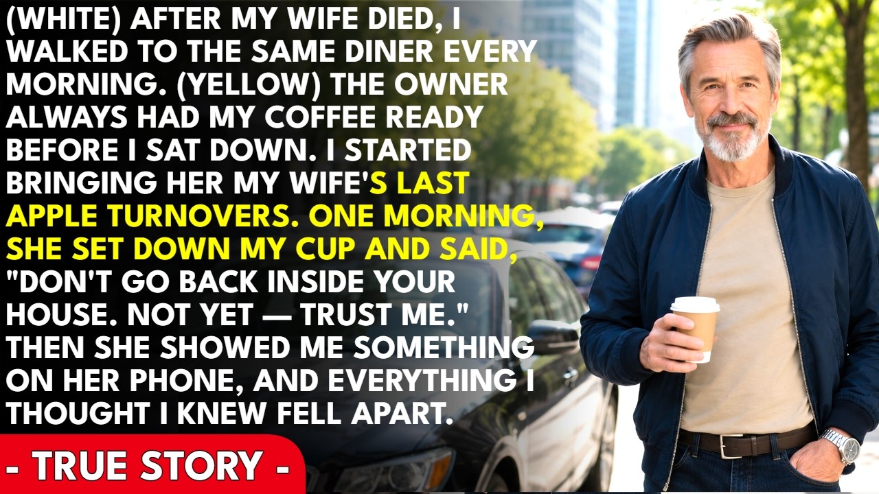 Three weeks after my wife’s funeral, I started going to the same diner we’d shared for eleven years, just to have coffee I didn’t have to make alone. The owner, Delphine, learned my order without...