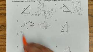 Precalculus Summer Work XXI Special Triangles