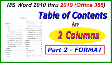 How to FORMAT a TWO COLUMN Table of Contents  : Word 2010 - 2019