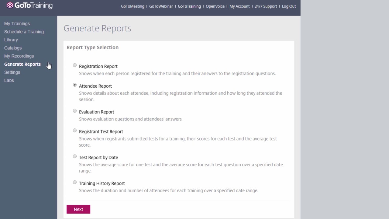 GoToTraining - Reporting