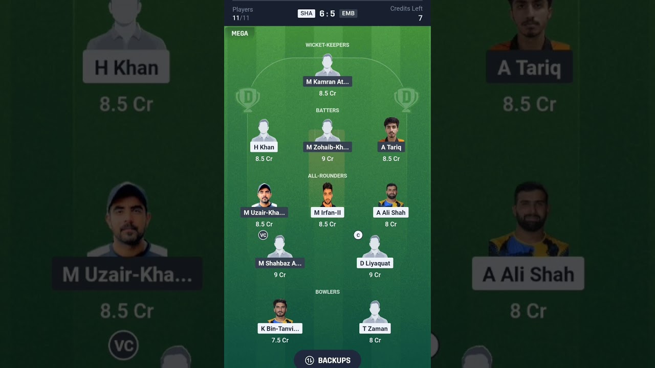 Emirates D10 l SHA vs EMB Dream 11 team l SHA vs EMB l 