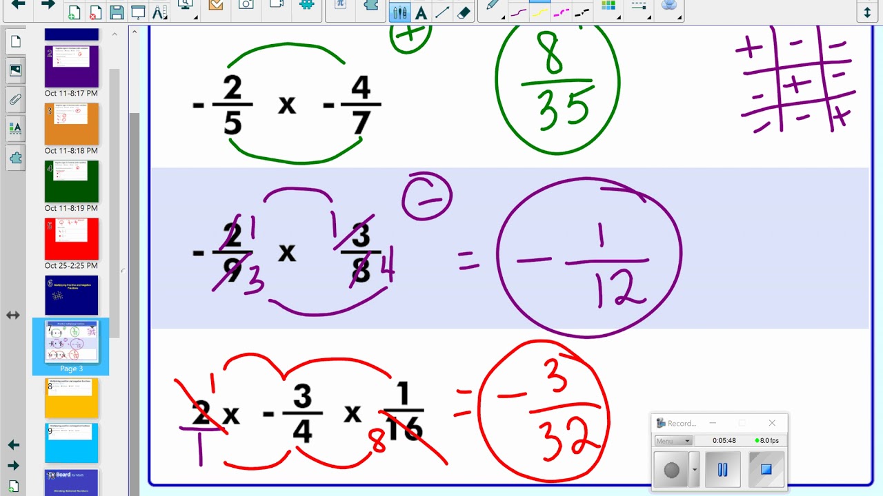 3. Notes - Negative signs in fractions with variables, & Multiplying and dividing fractions ...