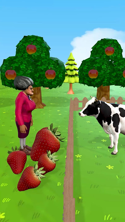 A Doll and Scary Teacher feed a strawberry to a cow 🐄🍓😂 #Funny #Comedy #Shorts #ScaryTeacher3D