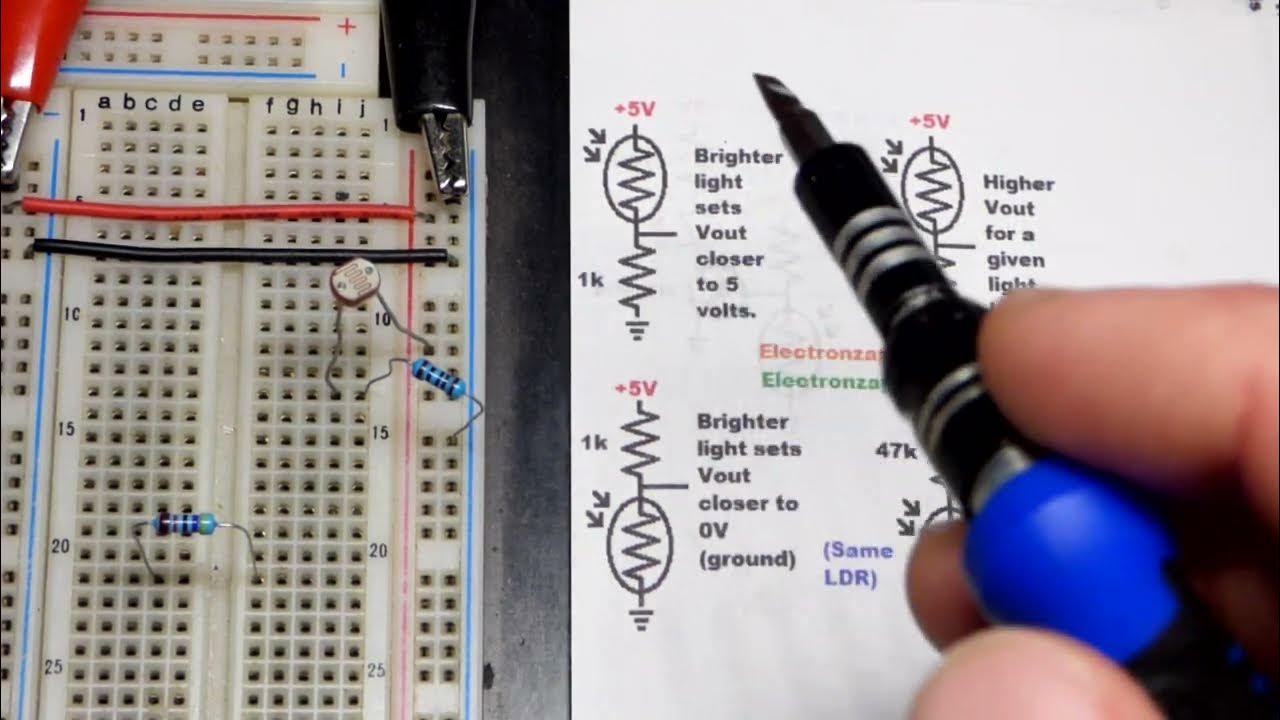 High and low side LDR voltage divider light dependent resistor learning