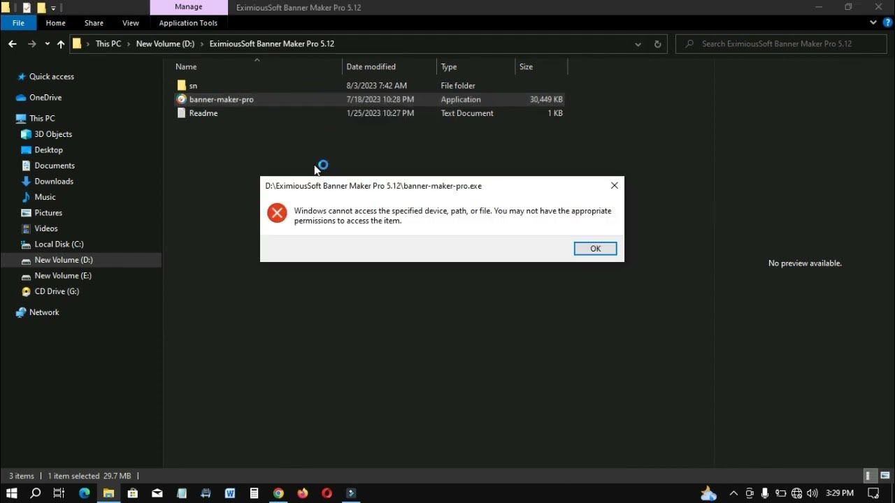 Windows Cannot Access the Specified Device, Path or File, you may not