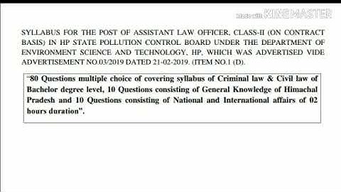 HPPSC Syllabus for the Post Of Assistant Law Officer !