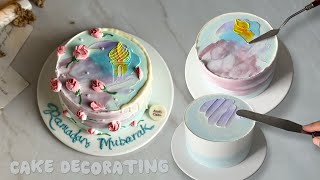 Elegant Ramadan Mubarak Cake | Soft Pastel Palette Knife Design