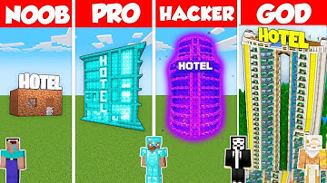 HOTEL BASE HOUSE BUILD CHALLENGE - Minecraft Battle: NOOB vs PRO vs HACKER vs GOD / Animation