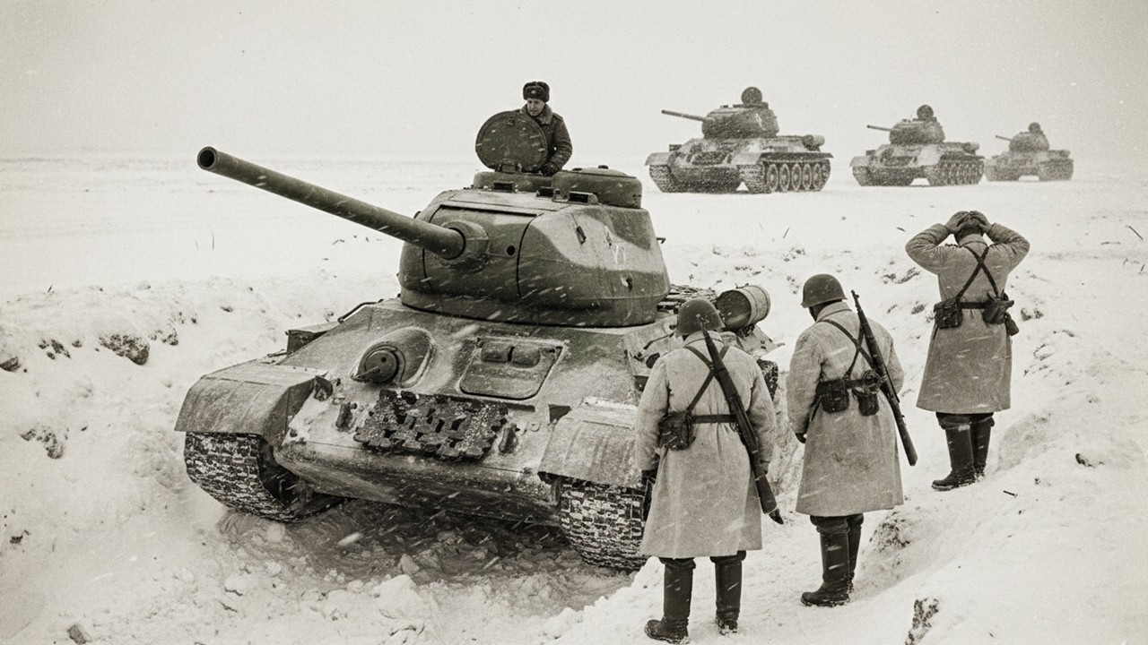 Sověti věřili, že závěje jsou jen překážka, dokud v protitankovém příkopu pod nimi nezmizel tank!