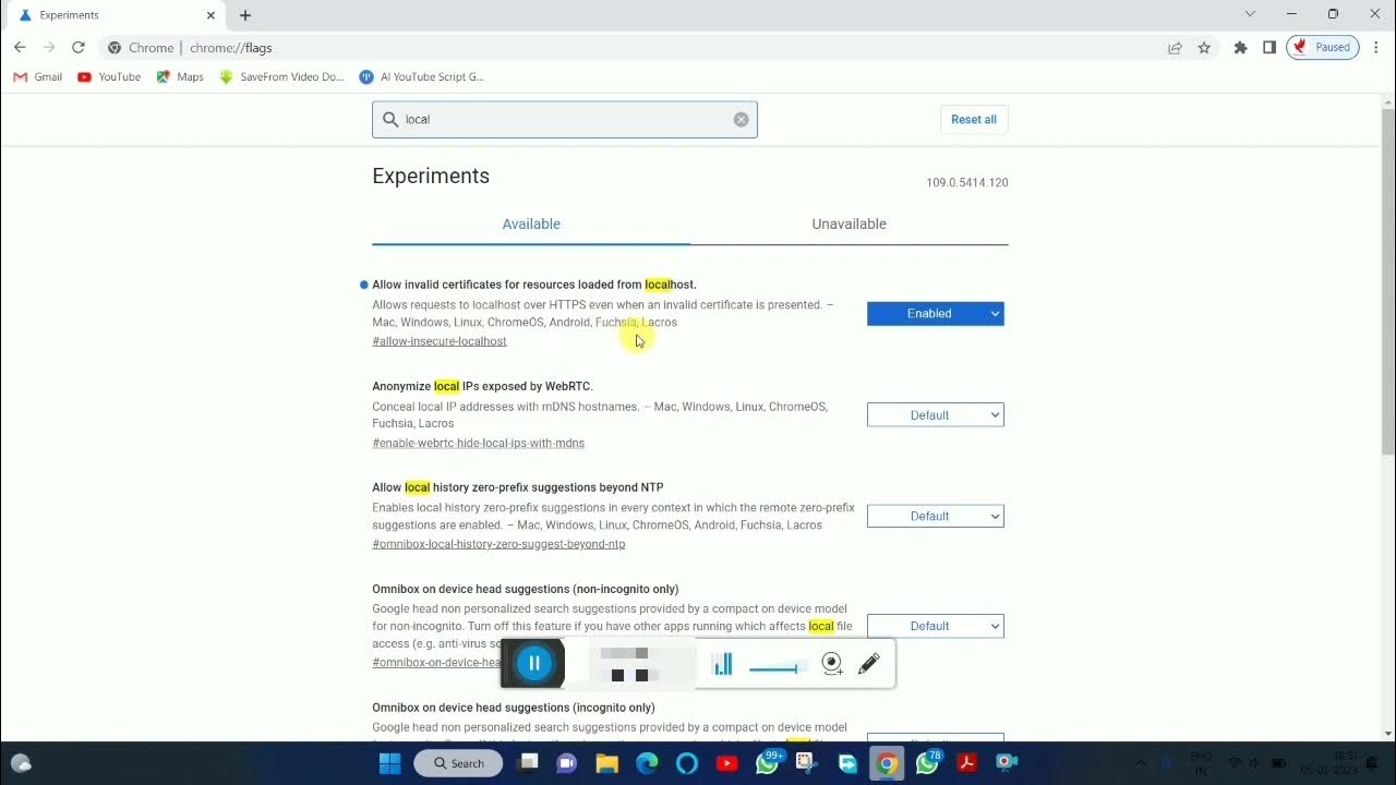 Chrome flags setting how to enable localhost 1click enable