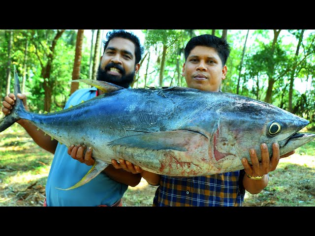 50 Kg BIG GIANT TUNA FISH CURRY | Cutting & Cooking Skill Village Food Recipe class=