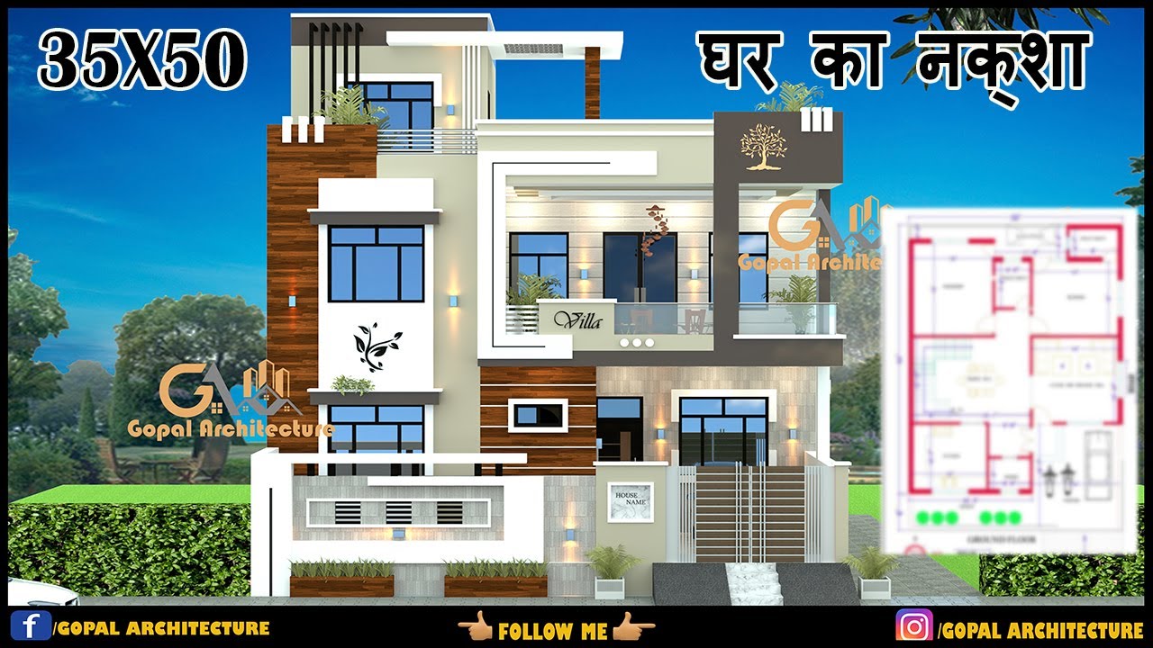 35 x 50 2 Floor House Map With Front Elevation| 1500 SQFT 2 Floor House Plan| Gopal Architecture 2.0