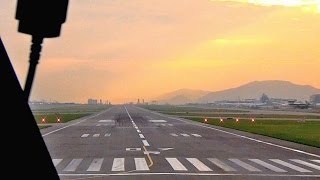 KLM Boeing 747-400F Cockpit - Hong Kong Take-Off at Sunrise