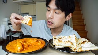 Butter Chicken & Garlic Naan - MUKBANG