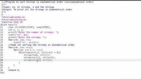 Program to sort strings in alphabetical order (Lexicographical order)