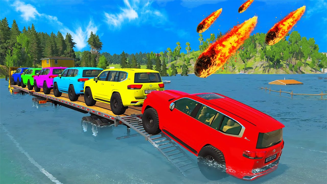 Flatbed Truck McQueen | Transportation with Truck - Pothole vs Car #93 BeamNG.Drive Gameplay