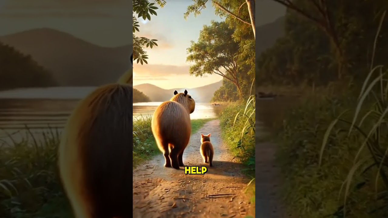 Capybara and cat friendship