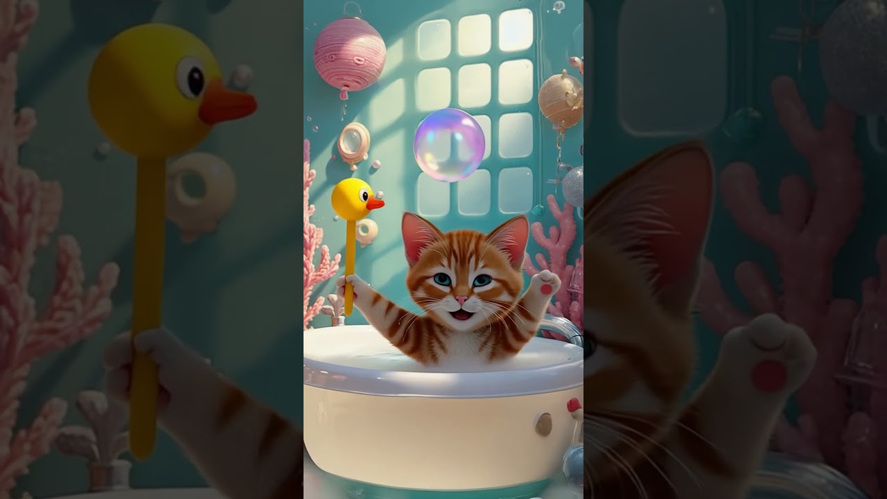 Pixar-Style Kitten Baby Bath – Cute Happy Music, Upbeat Piano, Joyful Fun for Kids