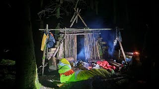 Sleeping in Hut in the Woods in the Freezing Cold