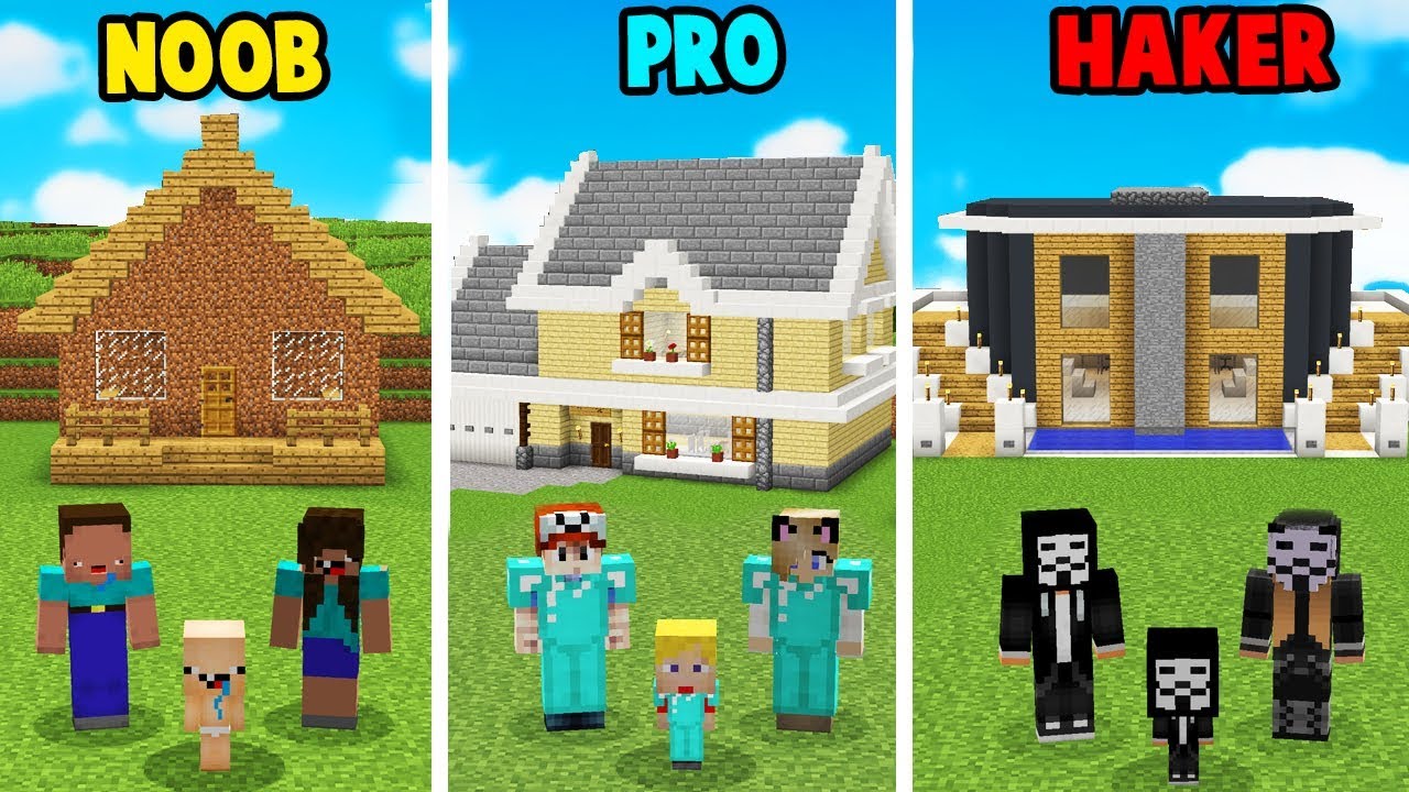 Domek Kontra Domek Vito I Bella MINECRAFT - DOM RODZINNY CHALLENGE | NOOB vs PRO vs HAKER | Vito i