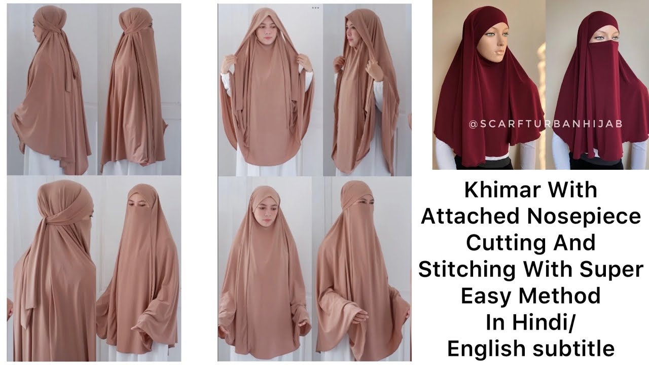 Khimar with niqab/Attached Nosepiece cutting nd stitching with step by step in Hindi/Engsubtitle picture