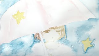 ねむそうなガール star color girl s13 - watercolor painting