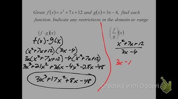 Hon. Algebra 2 6.1 Operations on Functions