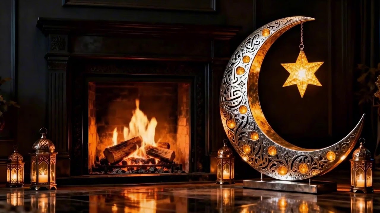 🌙| Ramadan 2026 Wallpaper with Fireplace Wood أجواء رمضان 2026 الدافئة مع فوانيس ومدفأة حطب