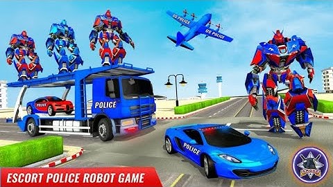 US Police Robot Car Transporter _ Police Plane Car Game - Gameplay Android