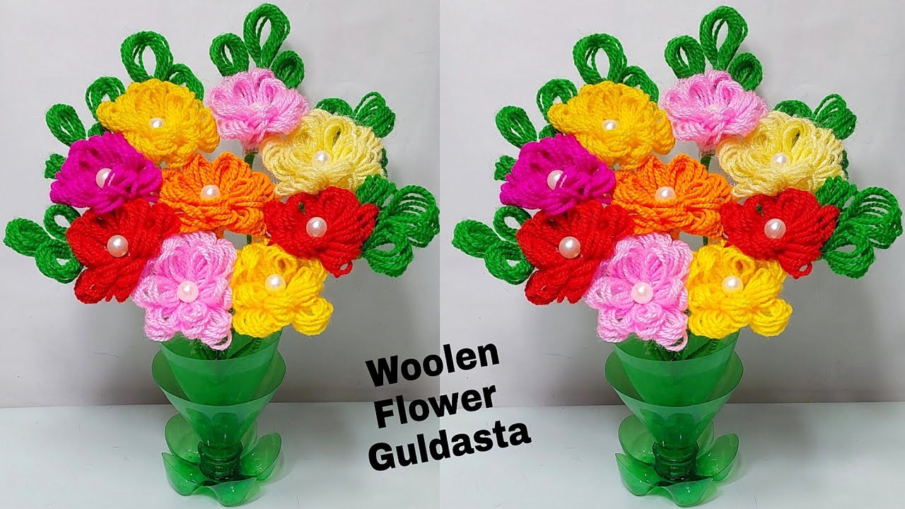 Plastic bottle vase Craft idea/Diy new Design bottle flower vase/Wool