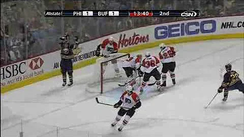 Dominic Moore's first Sabre goal - bad Biron goal