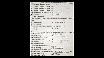 SYBCOM SEM-3 | BUSINESS LAW | THE NEGOTIABLE INSTRUMENTS ACT 1881 | MCQ
