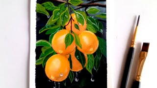 How to paint Realistic Oranges/ Tangerines painting with water droplets with acrylic paints