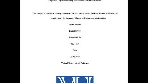 MGT619 Final Year Project | Marketing Project For Virtual University  | Title Page For Project